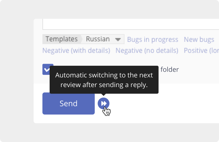 В Asodesk есть кнопка для непрерывного переключения между отзывами на приложение из App Store и Google Play