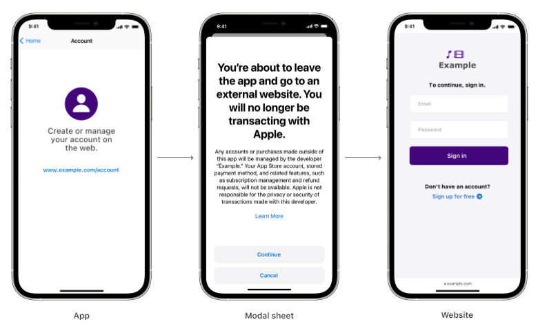 Apple разрешит включать в приложения для чтения ссылку на веб-сайт для создания учётной записи и управления ею