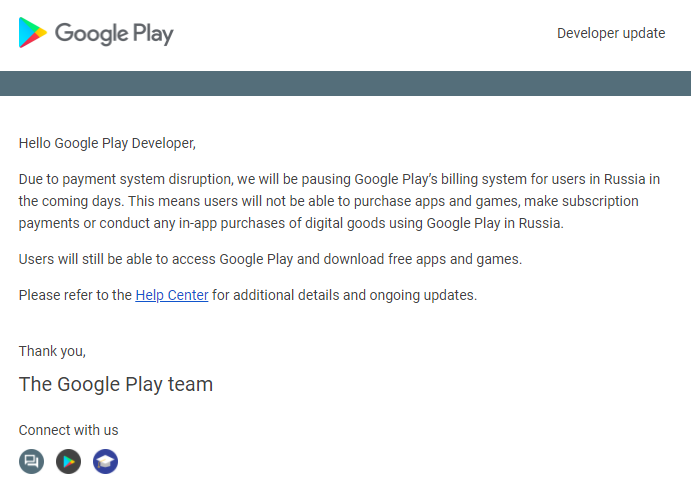 Google приостановила работу платёжной системы Google Play в России