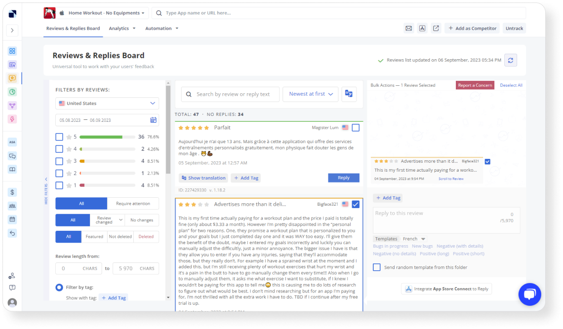 Reviews & Replies Board позволяет отвечать на отзывы пользователей из App Store и Google Play
